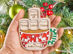 Marshmallow Family <b>Ornaments</b> Personalized Cocoa <b>Couple</b> Christmas <b>Ornament</b> Religious Wood Plywood Crafts Wooden Boxes Wall Signs - Product Image 3