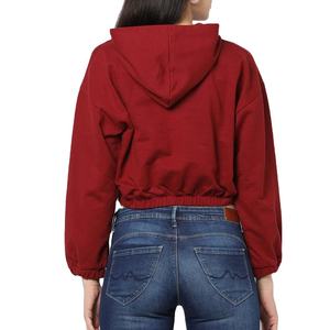 Nouveau design – Sweat à capuche court décontracté surdimensionné pour femme en coton côtelé – Sweat court uni – Vente en gros - Product Image 4