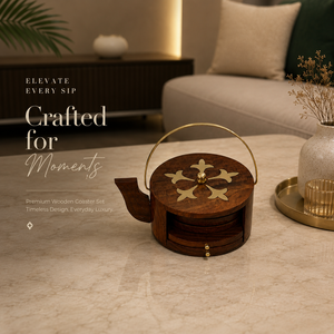 Ensemble bouilloire et sous-verres |   Support léger en bois de palissandre indien pour sous-verres |   Ensemble cadeau de décoration de table à thé artisanal de luxe - Product Image 2
