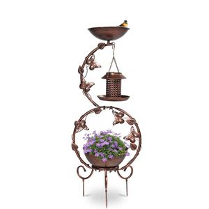 Bain d'oiseaux en métal résistant aux intempéries de 37,8 pouces, mangeoire solaire pour oiseaux, combo jardinière sur piédestal pour fournitures de jardin extérieur - Product Image 1