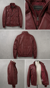 Chaqueta de hombre estilo baggy de cuero de cordero rojo premium con cierre de cremallera, estilo oversize para streetwear. - Product Image 5