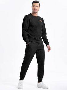 Survêtement noir uni personnalisé pour homme, col rond, manches longues, vêtement décontracté, coupe régulière, respirant, polyester lourd, hiver - Product Image 4