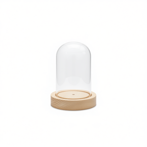 Iln Dome With Base 6x10 Cm Clear Glass Wooden Stand <b>Display</b> <b>Case</b> For Decorations - Product Image 1