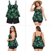 Set Baju Renang Tankini Plus Size Custom OEM ODM dengan Logo Depan, Halter, High Cut, dan Cetakan Menarik untuk Wanita