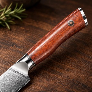 Couteau de chef en acier Damas, lame de 4-5,9 pouces, forgé à la main, finition satinée, manche en bois de rose, épaisseur de 3,0 mm, style traditionnel, pour droitier - Product Image 6