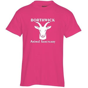 Camiseta de Manga Corta para Hombre, Color Rosa, de Algodón Transpirable, con Logotipo de Cabra del Santuario Animal Borthwick Estampado en la Parte Delantera, Estilo Casual de Verano - Product Image 1