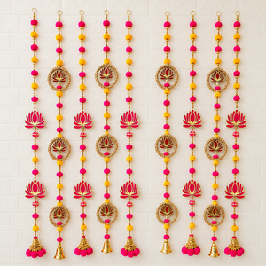 Guirnalda Decorativa de Loto Rosa y Amarillo Bandhanwar para Puerta, Decoración Festiva para Pared, Hecha a Mano con Cuentas, para Diwali, Decoración del Hogar y Mandir - Product Image 1
