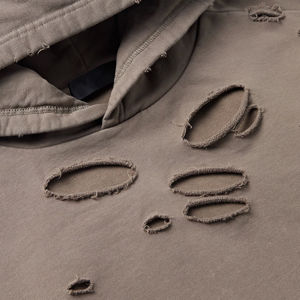 Sweat à capuche d'hiver pour homme avec logo personnalisé, effet vieilli, déchiré, vintage, délavé, coupe oversize et carrée, anti-rétrécissement, avec poche, marron, OEM - Product Image 5