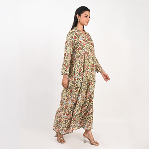 Vestido Largo de Algodón Estampado Bohemio con Mangas Acampanadas, Cuello en V, Ajuste Cómodo, Tela Ligera, para Salidas Casuales, Moda de Verano - Product Image 2