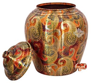 Distributeur d'eau décoratif en cuivre avec motif Paisley et robinet pour usage domestique - Product Image 3