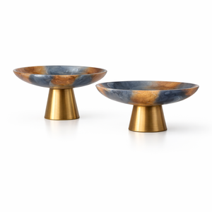 Bols décoratifs élégants en résine blanche et grise avec base dorée pour la décoration de la maison de luxe, ensemble de bols pour centre de table - Product Image 2