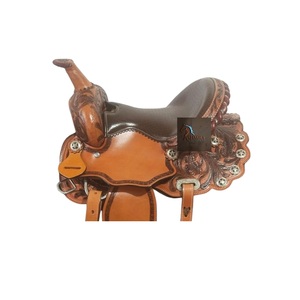 Selle de cheval Western en cuir brun, motif floral gravé à la main, avec conchos étoile, assise souple, fixation SS, 10-18 pouces - Product Image 2