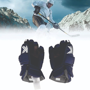 Ice Hockey Gloves Full Finger Navy Blue Polyester <b>Hook</b> And Loop Closure Unisex All Seasons Sports Protective Gear - Product Image 1