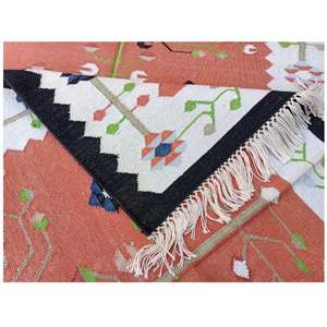 Alfombra tradicional de algodón Kilim Dhurrie, textura de tejido plano para salas de estar animadas y pasillos, alfombras y juegos - Product Image 5