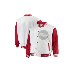 Blouson universitaire blanc et rouge respirant à col montant, style Letterman, pour l'automne, sportif, à simple boutonnage, blouson universitaire professionnel - Product Image 1