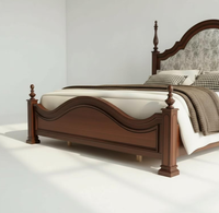 Lits en bois modernes pour la chambre à coucher, design minimaliste, lit king size en teck massif avec tête de lit en rotin, lits en bois massif