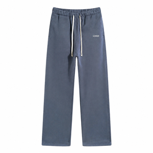 Pantalones de chándal de forro polar ecológico de peso pesado para hombre, grises, de pierna recta, con cordón en la cintura, bordados personalizados, estilo relajado para estar en casa - Product Image 4