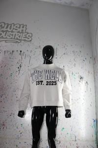 THE WELL ASH GREY <b>Mock</b> <b>Neck</b> Sweatshirt 100% WHITE Applique Embroidery wide <b>neck</b> Sweatshirt Finer Threads - Product Image 6