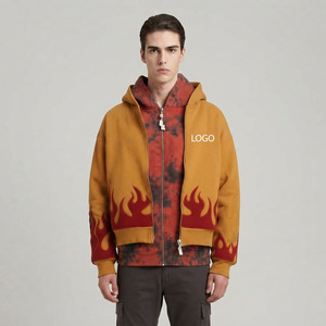 Sweat à capuche zippé pour homme, coupe ample, épais, style streetwear, avec logo personnalisé, effet vieilli, délavé soleil, délavé à l'acide, brodé de strass - Product Image 4