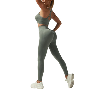 New Arrival Latest Design Women Yoga <b>Crop</b> <b>Top</b> Set High Quality Plus Size Solid Front Logo Eco-Friendly Breathable Quick Dry - Product Image 4