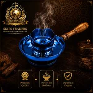 Metallic Black Bakhoor Burner Charcoal Incense Holder Gunmetal Oud Censer With Wooden Handle Frankincense Burner And Tong - Product Image 6