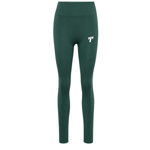Leggings longs taille haute pour femmes, vert uni, sans couture, avec logo blanc sur la jambe droite, en Spandex et Polyester, pour le yoga - Product Image 1