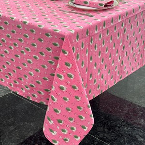 Handmade White Floral Pink Cotton <b>Tablecloth</b> Block Print Design for Dining <b>Weddings</b> Special Occasions Home Decor - Product Image 4