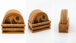 Posavasos de Madera Natural Blanca Hechos a Mano, Elegantes y Rústicos, Estilo Folclórico, Duraderos y Elegantes, Decoración para Mesa, Juego de 6 Bandejas - Product Image 3