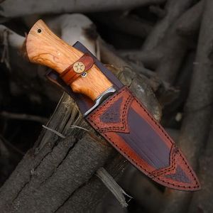 Couteau de chasse à lame fixe en acier Damas, personnalisé avec manche en bois d'olivier, pour survie en extérieur, camping et pêche - Product Image 3