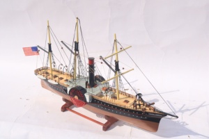 Maqueta de Barco de Madera Hecha a Mano - Réplica a Escala de Barco de Vapor Antiguo con Ruedas Laterales, Decoración de Escritorio, SS Central America - Product Image 3