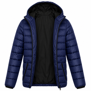 Blue Eco-friendly Thick Puffer <b>Jacket</b> Front Unisex Winter Casual Windproof Zipper Closure Regular Fit Solid Color OEM Service - Product Image 2