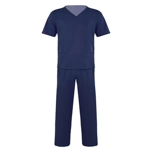 Vente en gros de blouses médicales classiques bleu royal OEM ODM pour femmes, ensembles d'uniformes de soins médicaux à manches courtes pour hôpital - Product Image 5