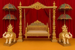 Configuración de la ceremonia tradicional de Henna para eventos de bodas musulmanas, diseño de asientos para salón de bodas indias, columpios decorativos para decoración de bodas - Product Image 5