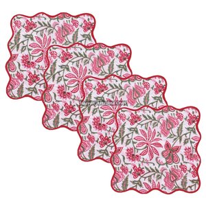 Magnifiques sets de serviettes de table en coton imprimées à la main, à bordure festonnée, personnalisables, carrées, brodées, assorties, style indien - Product Image 4