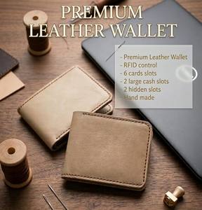 Cartera Bifold Delgada de Cuero Genuino Premium Hecha a Mano con Diseño de Caramelo, Cierre Abierto, Bloqueo RFID, para Uso Diario, Elegante para Hombres - Product Image 6