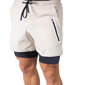 Pantalones cortos para correr de verano 2 en 1 de poliéster elástico alto para hombre, pantalones de entrenamiento de gimnasio sólidos para culturismo, Fitness, Jogger Practice - Product Image 4