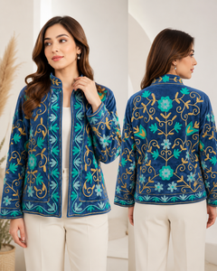Luxury Handmade Embroidery Bomber Jacket Women <b>Needlework</b> Wedding Wear Comfortable Cotton Lining Vintage Floral Party Coat - Product Image 4