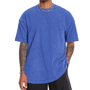 T-shirt en coton épais délavé à l'acide pour homme, style vintage streetwear, coupe ample, à prix abordable - Product Image 5