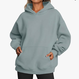 <b>Oversized</b> Women's Pink <b>Hoodie</b> 100% Cotton Fleece Solid Color Regular Length Pockets Breathable Knitted Winter Wear Customized - Product Image 3