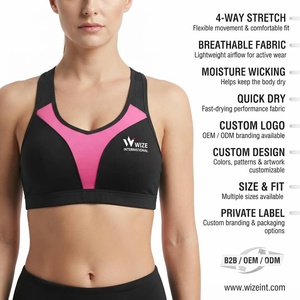 Sujetador deportivo WIZE INTERNATIONAL para mujer, estilo racerback, con bloques de color, transpirable, soporte medio, top de fitness con logo frontal - Product Image 5