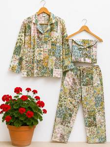 Conjunto de Pijama de Algodón 100% Transpirable y Ecológico con Estampado de Leopardo, Ropa de Dormir para Mujer de Manga Larga con Botones, Traje de Noche Suave - Product Image 1