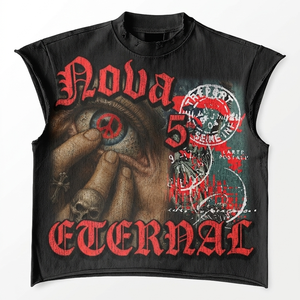 100% cotton T-shirt <b>for</b> <b>men</b> loose fit 260 GSM Heavyweight Cotton Sleeveless Black T Shirt Acid Wash <b>Stud</b> Detail Screen Print Log - Product Image 4