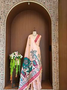 Sari en coton MUGA à motif floral avec bordure Zari, robe longue traditionnelle indienne/pakistanaise pour femme, sans plis, idéale pour les mariages et les fêtes - Product Image 5
