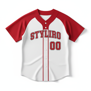 Styliro Baseball Jersey <b>Red</b> White Short Sleeve Button Front Unisex Adult Breathable Polyester Sportswear - Product Image 1