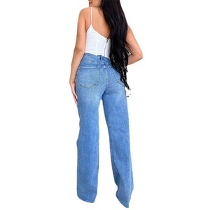 Comfortable High-Waisted Ladies All-in-One Denim Pants Modest Casual Style Baggy <b>Jeans</b> with Ripped Washed Hole Decoration - Product Image 3