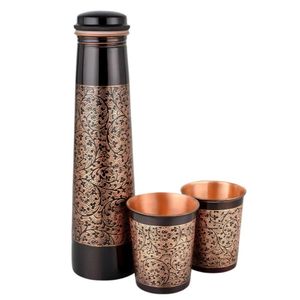 Bohemian Royal Violet Paisley Printed Solid Copper Water <b>Flask</b> Intricate Ornamental Tapestry Surface Metallic Hydration Vessel - Product Image 5