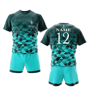 Ensemble de maillot de rugby pour homme, imprimé géométrique, sublimation, évacuation de l'humidité, manches courtes, coupe athlétique, toutes saisons, ensemble uniforme de rugby - Product Image 1