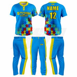 Uniforme de Béisbol Personalizado Hecho en Fábrica, Transpirable, con 2 Botones, Conjunto de Camiseta y Pantalones de Béisbol para Equipos Juveniles y Adultos - Product Image 2