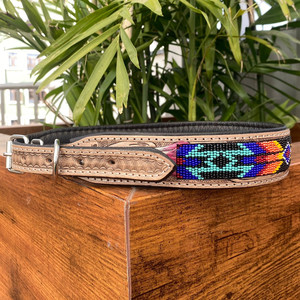 New High Quality Soft Comfortable Durable Genuine Leather Pet <b>Dog</b> <b>Collar</b> Luxury Designer Hand Tooled Leather Beaded Pet <b>Collars</b> - Product Image 3