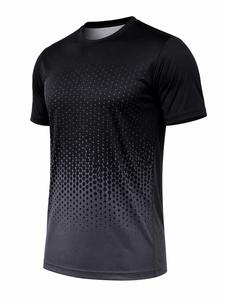 Men's O-Neck Short Sleeve Knitted T-<b>Shirt</b> Eco-Friendly Regular Fit Casual Style Blue Color <b>100</b>% Cotton/<b>Polyester</b> 220g - Product Image 3